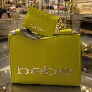 bebe Chartreuse Mini Crossbody with Cardholder and Gold Accents